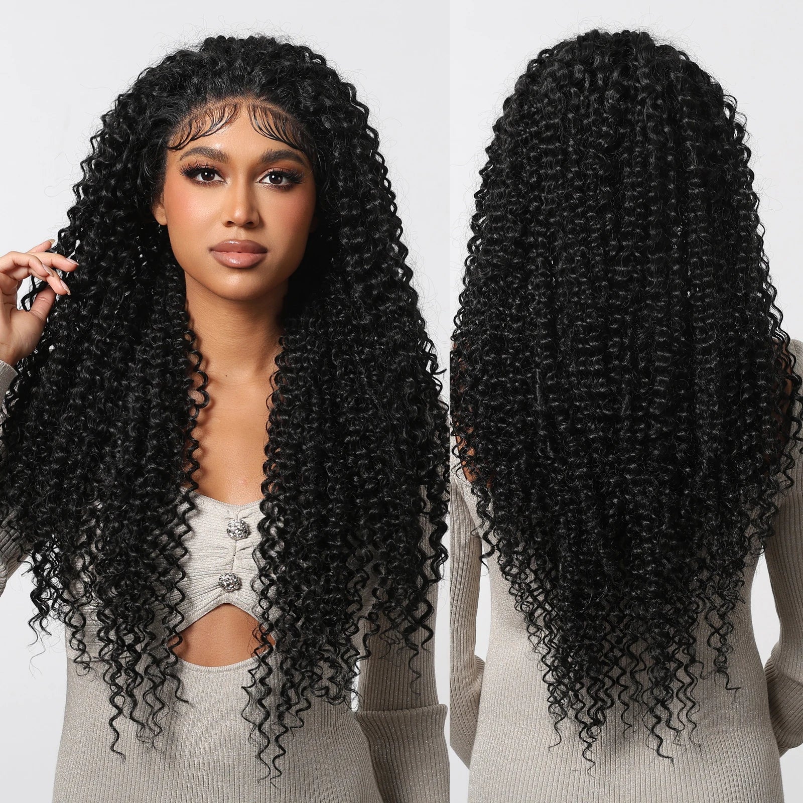 13*6 Front Lace Synthetic Japanese Futuristic Fiber Long Super Wavy Hair Wig Black Wig Soft Smooth Long Lasting Wave