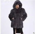 Classic Design European Hooded Fashion Real Fox Fur Long Coat