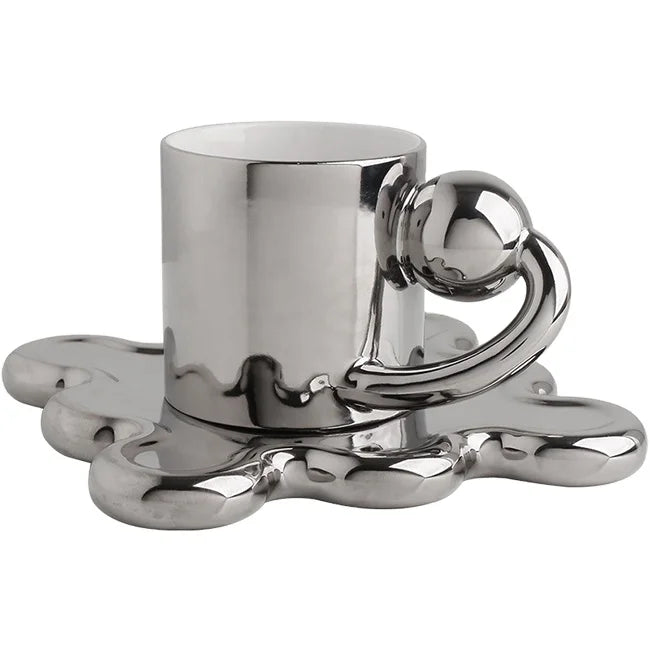 Unique Chunky Coffee Cup Irregular Saucer Gift Box Ceramic Fat Mug Nordic Large Handle Cups and Saucer Set