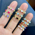 RM1305 Chic Dainty Colorful Enamel Pastel Multi Colored Cubic Zirconia CZ Micro Pave Heart Evil Eyes Rings for Ladies Women