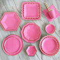 Party Supplies High Grade Durable Disposable Bright Pink Gold Border Hot Stamped Paper Dinnerware Set Eco-friendly Biodegradable