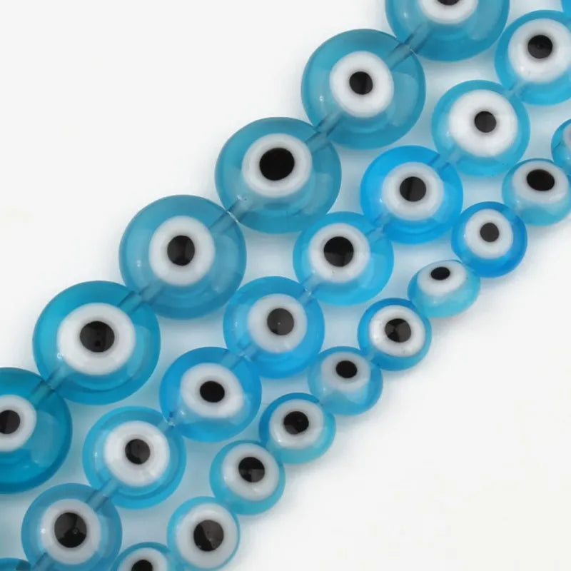 Wholesale Light Blue 6/8MM Turkish Evil Crystal Glass Eyes Beads Flat round Lampwork for Jewelry DIY Bracelet Necklace