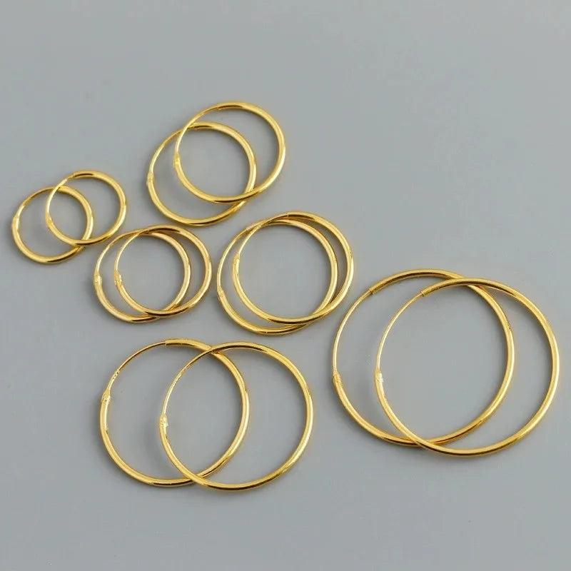 Fashion Fashion Jewelry 925 Sterling Silver Minimalist Big Hoop Earrings Women 12MM 22MM 28MM Gold Plated Round Hollow Earring