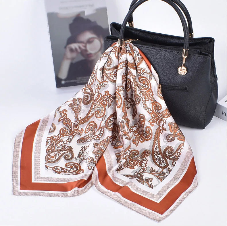 2024 New Fashion Cashew Flower Pattern Printing Silk Scarf Temperament All-match 70 * 70 square Scarf Silk Scarf Spot Wholesale