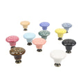 Colorful Flower-Design Ceramic Cabinet Door Handle Solid Wood Furniture Wardrobe Handle for Dresser Bedroom Single Hole Drawer
