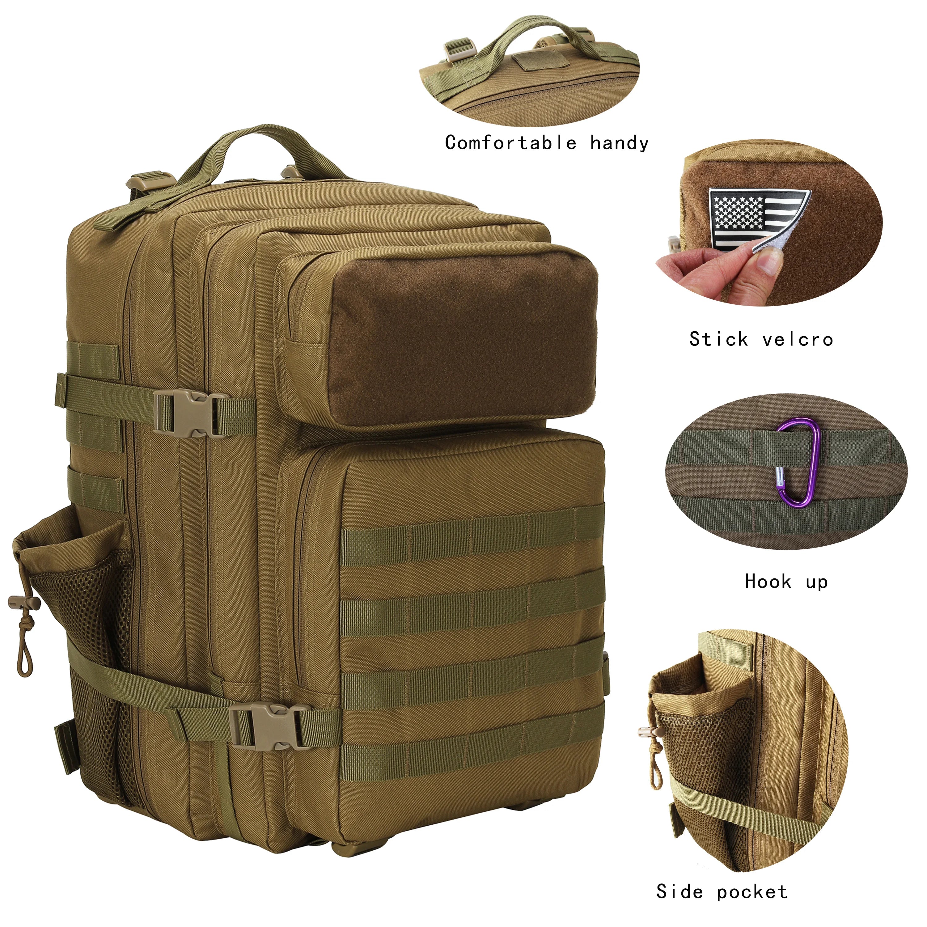 LUPU Customized 45L 3p Fashion Tactical Backpack Zipper Closure Waterproof Polyester Lining for Outdoor Travel Camping Hiking