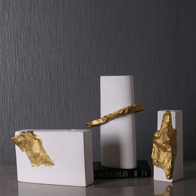 2025 for FA-D2061 Elegant Luxury White Golden Marble Look Handmade Ceramic Tabletop Vase for Modern Home Hotel Interior
