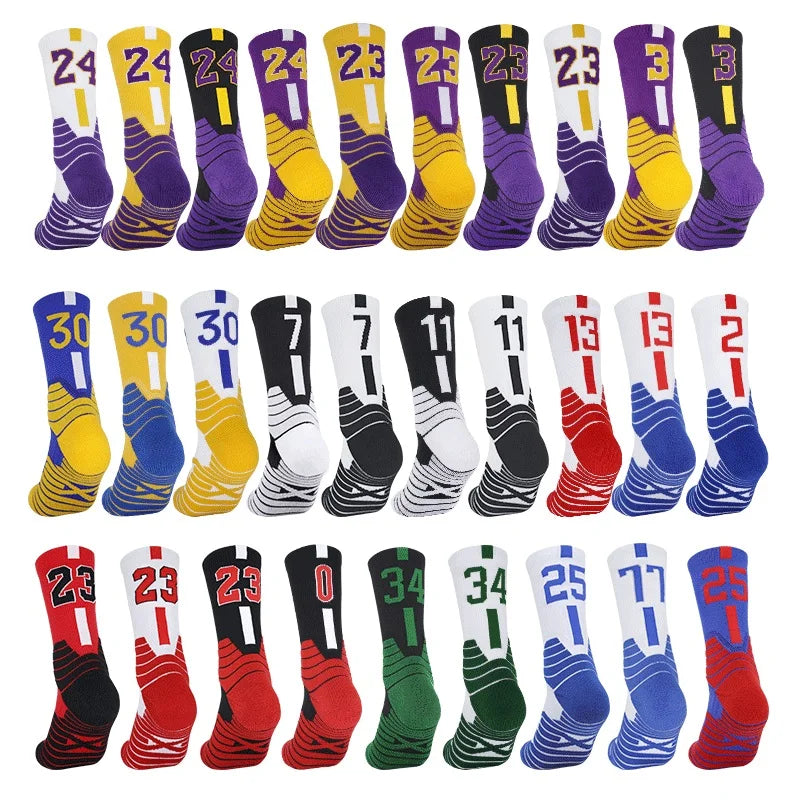 Basketball Star Thickened Towel Bottom Professional Anti-slip Sports Socks Medium Crew Adult and Children Socks Men Casual 45G