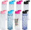 RTS Pre-drilled 17oz Double Walled Snow Globe BPA Free Students Acrylic Water Bottles with Plug Flip Straw for Kids Tumblers