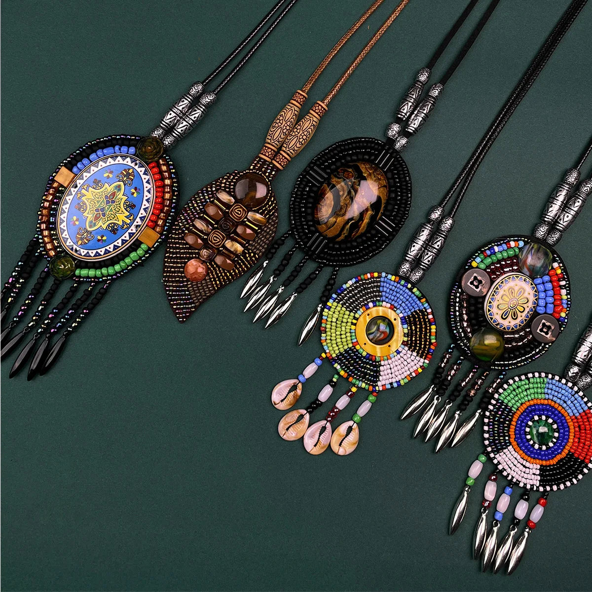 Nepal Exotic Exaggerate Tassel Handmade Braided Bohemian Necklace Ethnic Tribal Jewelry Long Necklace Seed Beads Sweater Chain