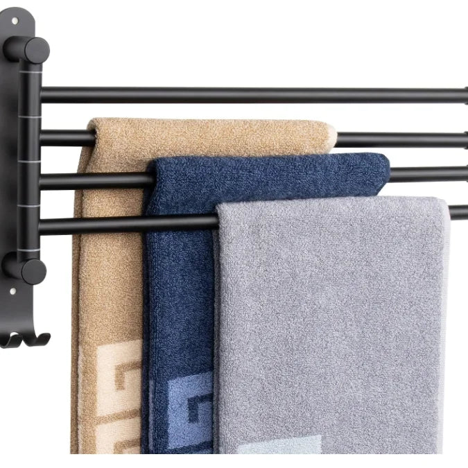 Wall Mounted Black  SUS304 Stainless Steel Towel Bar 4-Arms Towel Hanger Space Saving Swivel Towel Racks