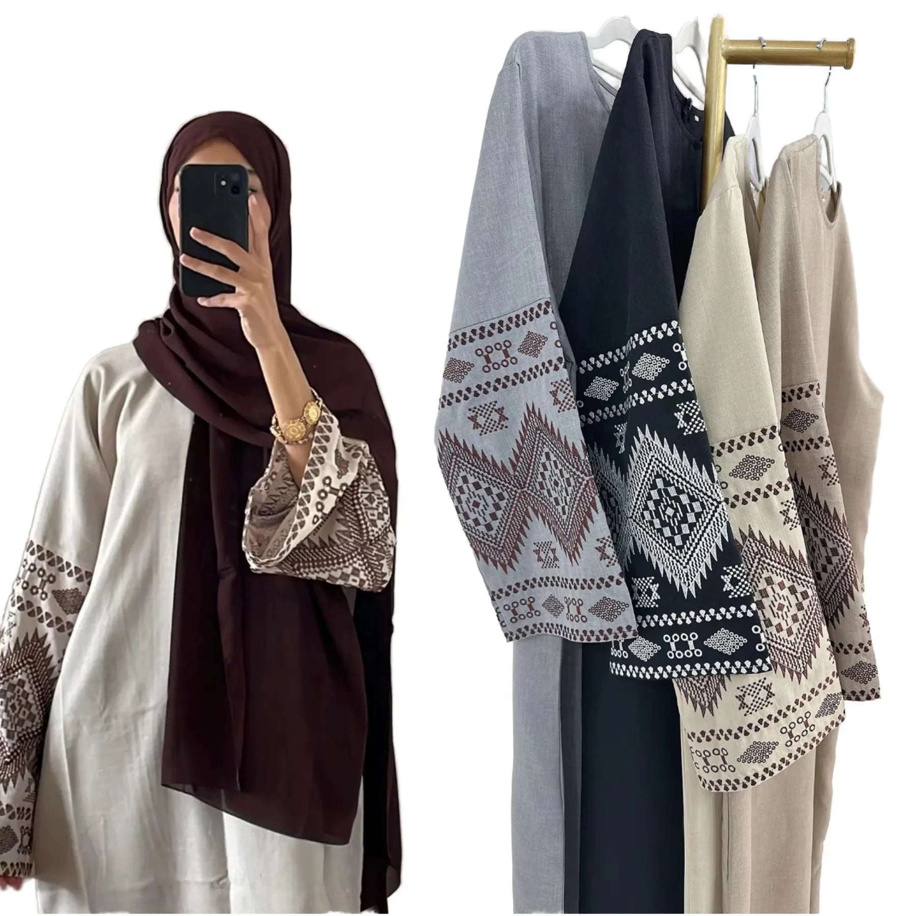 Vintage Embroidery Polyester Abaya Ladies Breathable Modest Hijab Robe for Ramadan Party XXL-Dubai Turkey Style Winter Wear