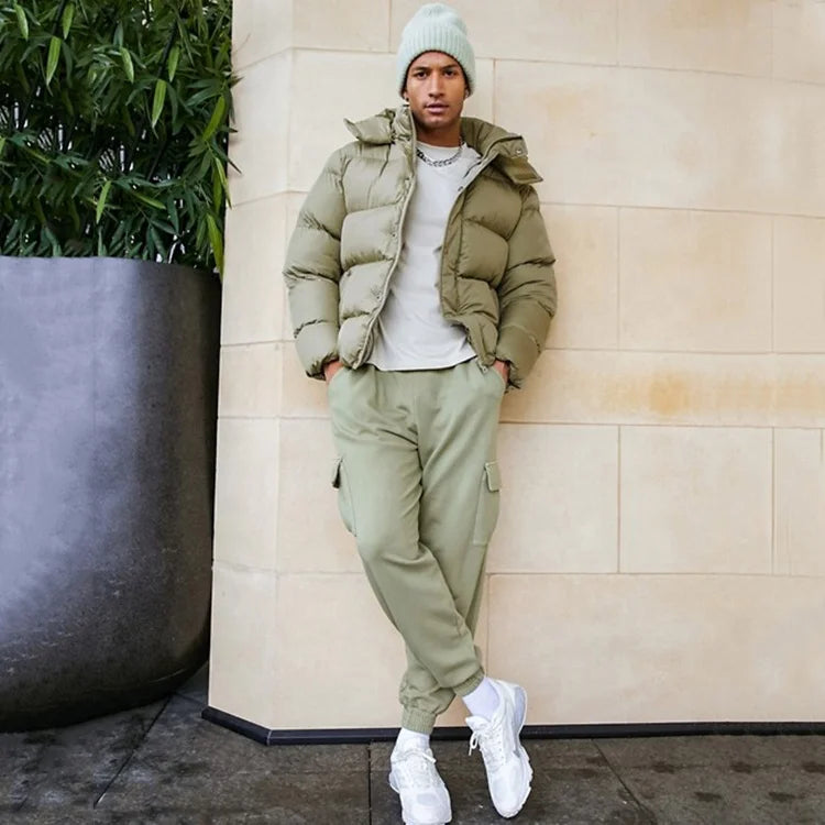 Custom Logo Men's Plus Size Winter Jacket Detachable Hooded Nylon Bubble Coat Stand Casual Outwear Thick Warm Padding Puffer J