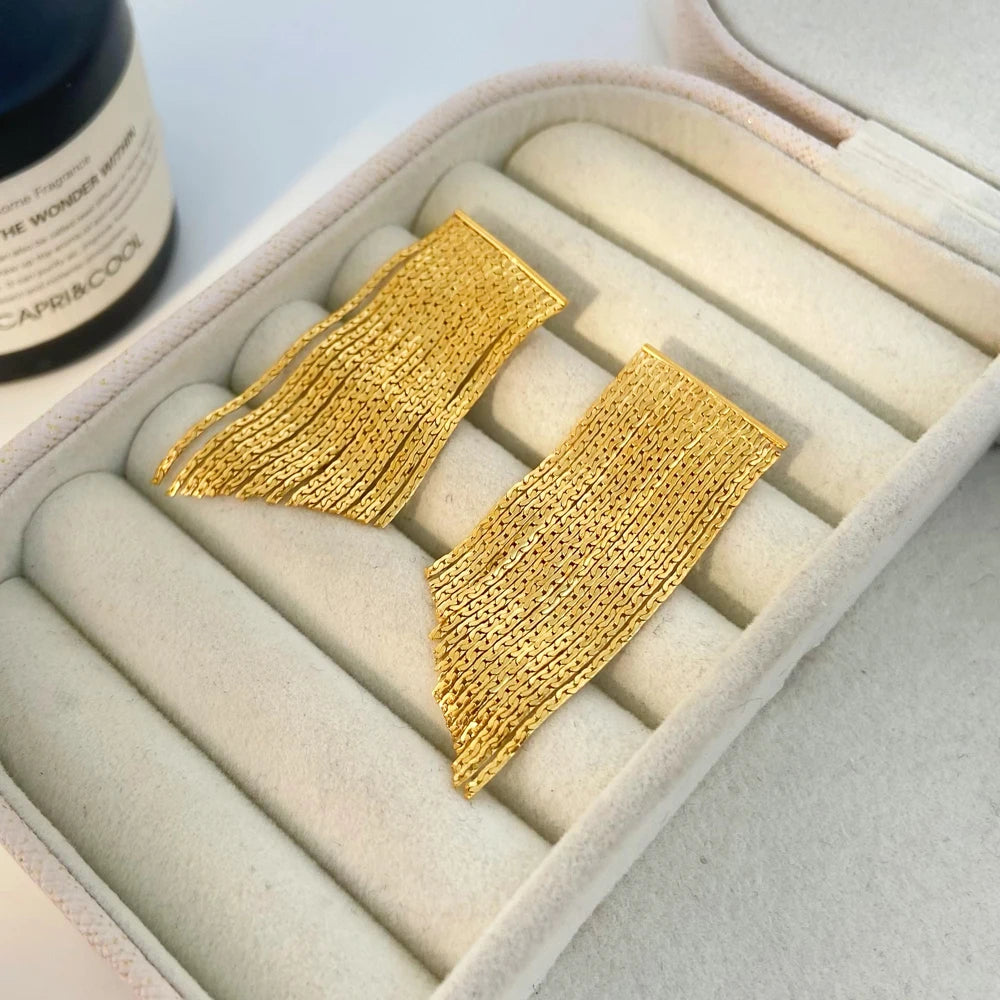 Fashionable INS Retro Titanium Steel Gold and Silver Chain Tassel Dancer Earrings Stainless Steel Gold-plated Earrings