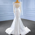 Jancember RSM67482 Satin Feather Long Sleeve Mermaid Wedding Gowns Dresses