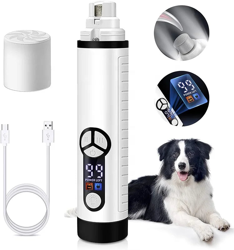 New Arrival Dog Nail Grinder with LED Lights 40 Decibels Super Quiet Noise Claw Scissors for Dogs and Cats 3 Speeds USB Cable