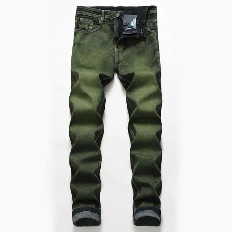 New Gray Green Mens Jeans Fashion Classic Style Elastic Straight Slim Denim Trousers High Elastic Skinny Jeans for Male