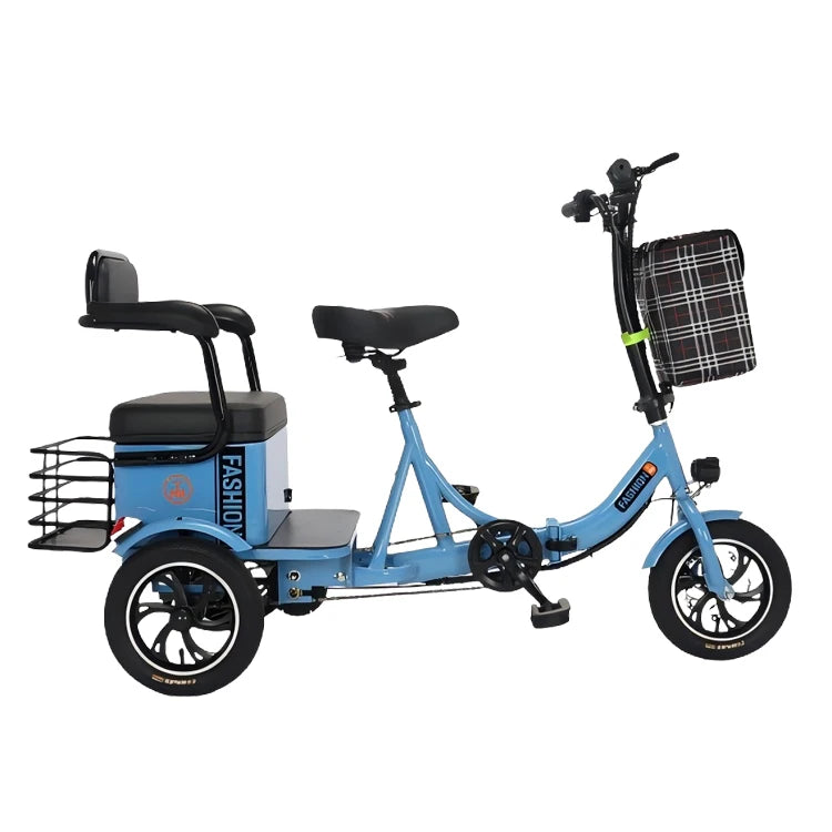 12-Inch 400W 30kmh Electric Pedicab Dual-Seated 3-Wheel Bicycle for Elderly Seniors Two-Seat Passenger Vehicle