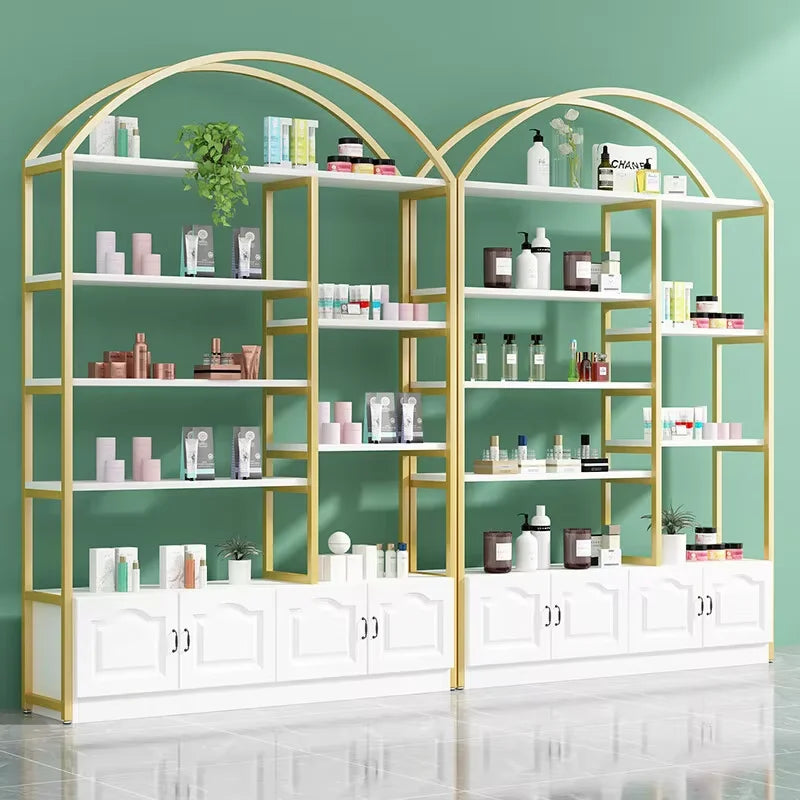 Cosmetics Display Case Beauty Salon Nail Skin Care Barbershop Product Display Case Shelf Small Gold Storage Cabinet Salon Hair