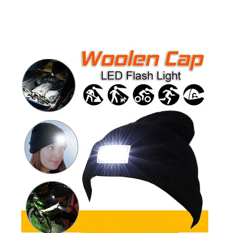 Factory Wholesale Custom Logo Premium Quality LED Winter Warm Camouflage Beanie Hat Long Lasting Battery 100% Acrylic Beach