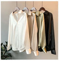 2025 Women's Fashionable Satin Blouse Long Sleeves V Neck With Vintage Print Top for Summer Autumn Wear