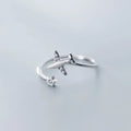 Cubic Zirconia Airplane Shape Ring Adjustable Open Small Star 925 Sterling Silver Finger Rings FashionJewelry for Women Girls