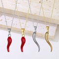 Non Tarnish Water Proof Jewelry Lucky Italian Horn Cornicello Chili Charm Pendant Necklace Enamel Red Hot Chilli Pepper Necklace