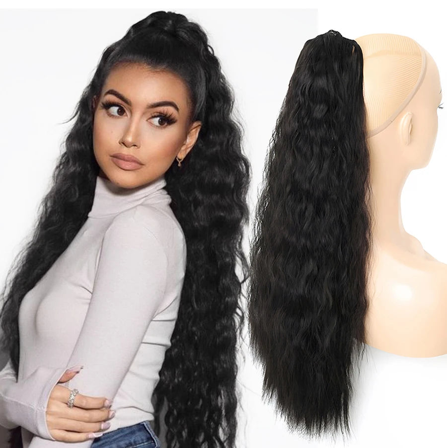 Natural Soft 24" Claw Long Hair Fluffy Thick Wavy Curly Clip in Hair Ponytail Synthetic Hairpiece Pony Tail Extension for Women