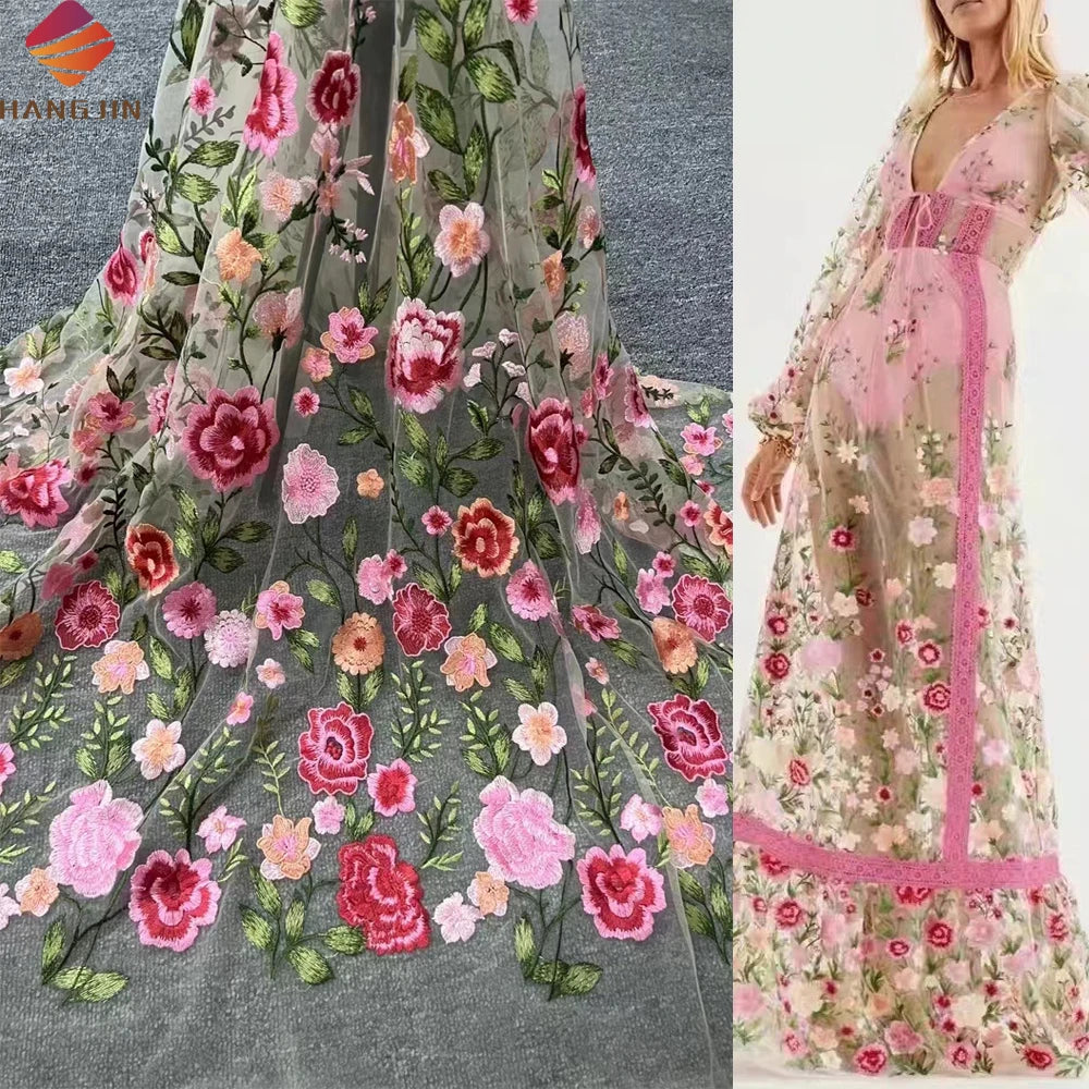 Beautiful High Quality 3D Embroidered Floral Wedding Mesh Lace Fabric Embroidery 3D Flower Lace Fabric for Women Bridal Dress