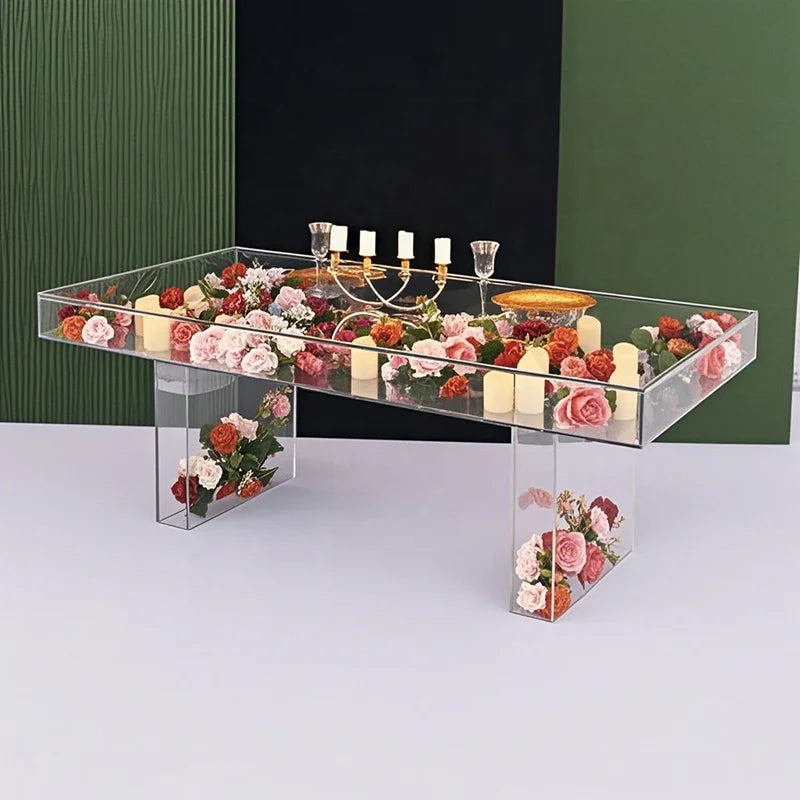 Clear Acrylic Dining Room Furniture Rectangle Dining Table Set 6 Seater Modern Minimalist Design