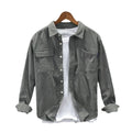 RNSHANGER New Plain Shirt Men's Cargo Jacket Casual Spring Autumn Loose Coat Spring Cardigan Turn-down Collar Male Shirt