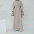 Elegant Traditional Muslim Clothing Linen Modest Abaya with Side Pocket Plus Size Embroidered Flower for Ladies