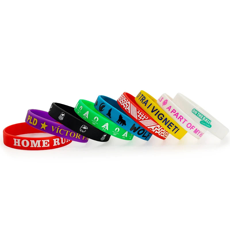 Eco-Friendly Custom Name Printed Silicone Rubber Sport Wristbands Featuring Custom Logo Bracelets