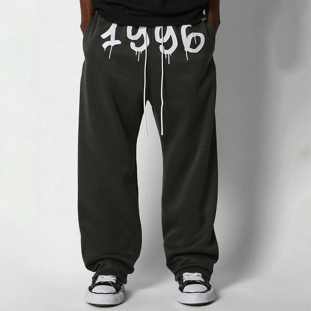 New Style Print French Terry Fleece Baggy Straight Wide Leg Men's Sweatpants 100% Cotton Heavyweight Men Joggers Sweat Pants