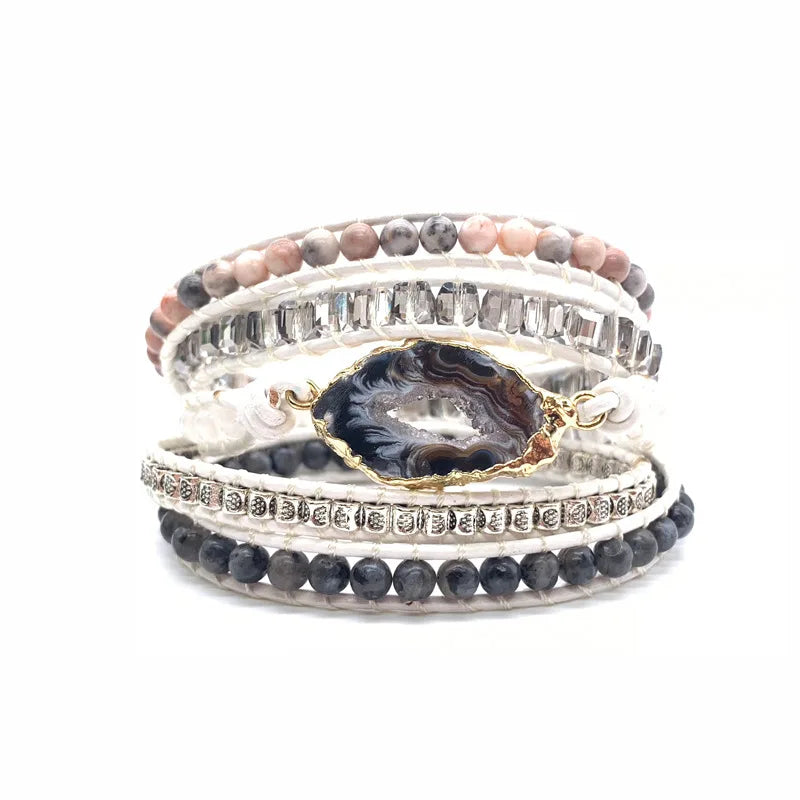 Bohemian Women's Leather Bracelet Thin Women Fashion 5-wrap Around Bracelets Beaded Jewelry