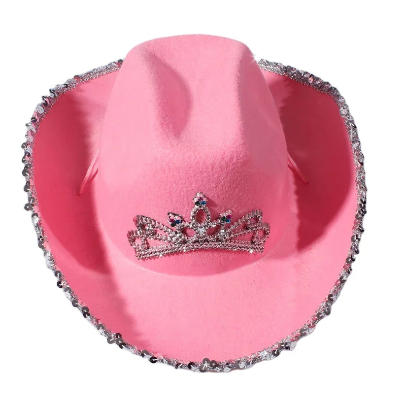 ready to ship wholesale Pink Cowboy Cowgirl hats Tiara Felt Light Up Rodeo Princess Hat