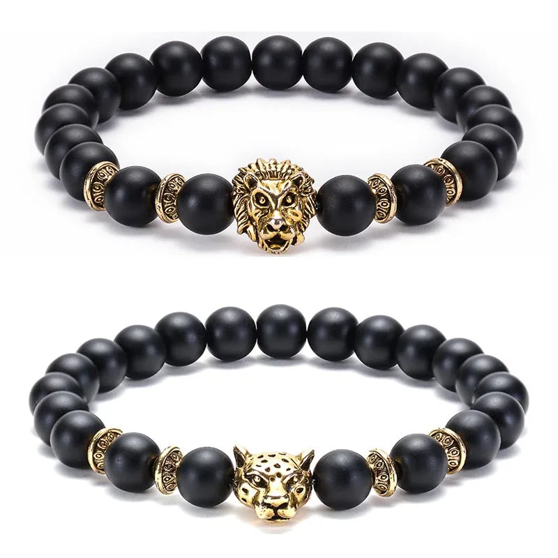 Natural Stone Pumice Stones Lion Owl Beads Bracelets Buddha Head Gemstone Crystal Leopard Beads Elastic Force Bracelets