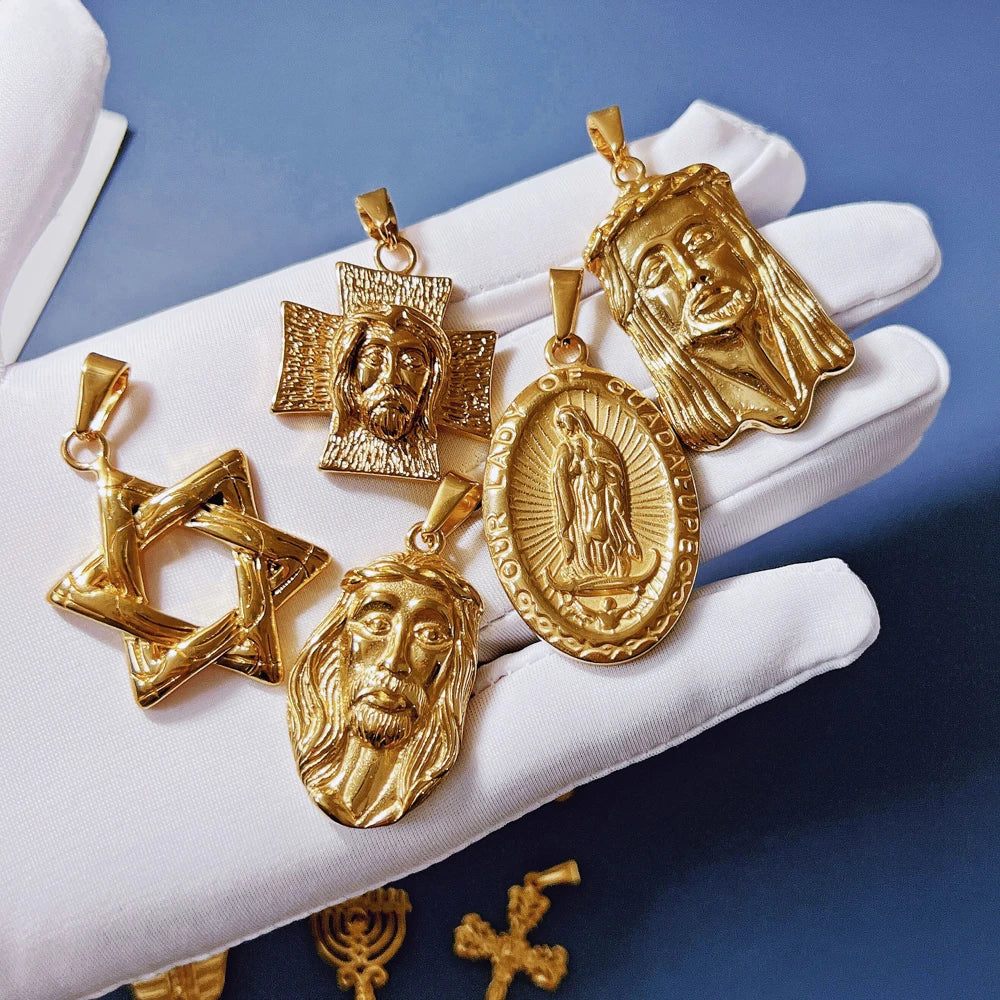 Custom Nefertiti Pharaoh Pendant Virgin Mary and Jesus Charm 18k Gold David Star Pendant Stainless Steel Men Jesus Piece Jewelry