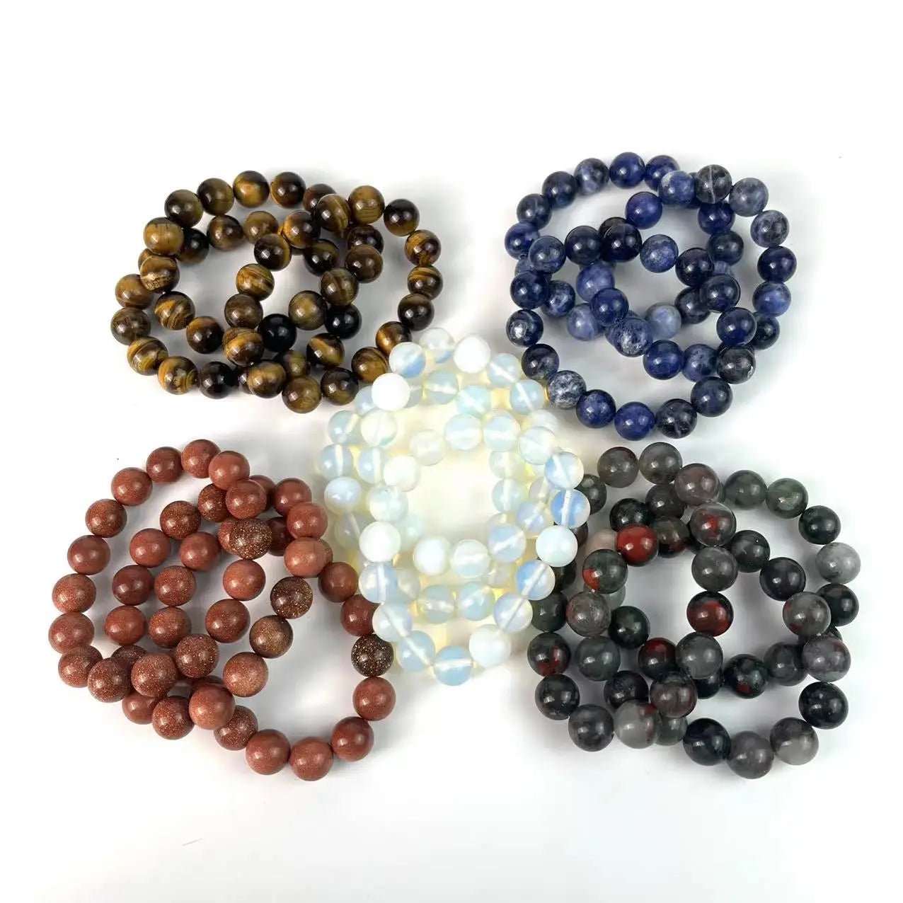 Precious Real Lucky Healing Natural 12 mm tiger Eye Blood Stone Blue Sodalite  Bracelets for Women and Men