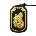 Certified Gold Inlaid Jade 4D Ink Jade Inlaid  Gold Ink Jade Dragon Shaped Fu Character Pendant for Men Live Source Gift