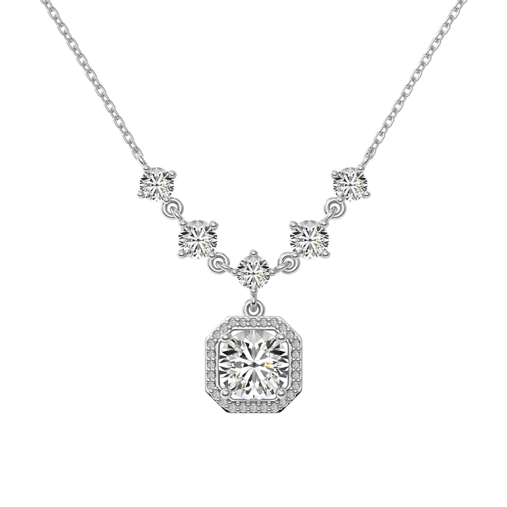 Dylam Dainty Charm 925 Sterling Silver Rhodium Plated Link Chain Pink 5A Cubic Zirconia Diamond Jewelry Pendant Necklace