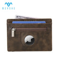 Factory Custom Mini Coin Purse Wallet Crazy Horse PU Leather RFID ID Card Holder Clip Closure Money Credit Cards Air Tag Case