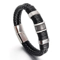 Personality Cool Black Creative Design Stainless Steel Magnetic Buckle Charm Men's Leather Bracelet Birthday Gifts OT-076