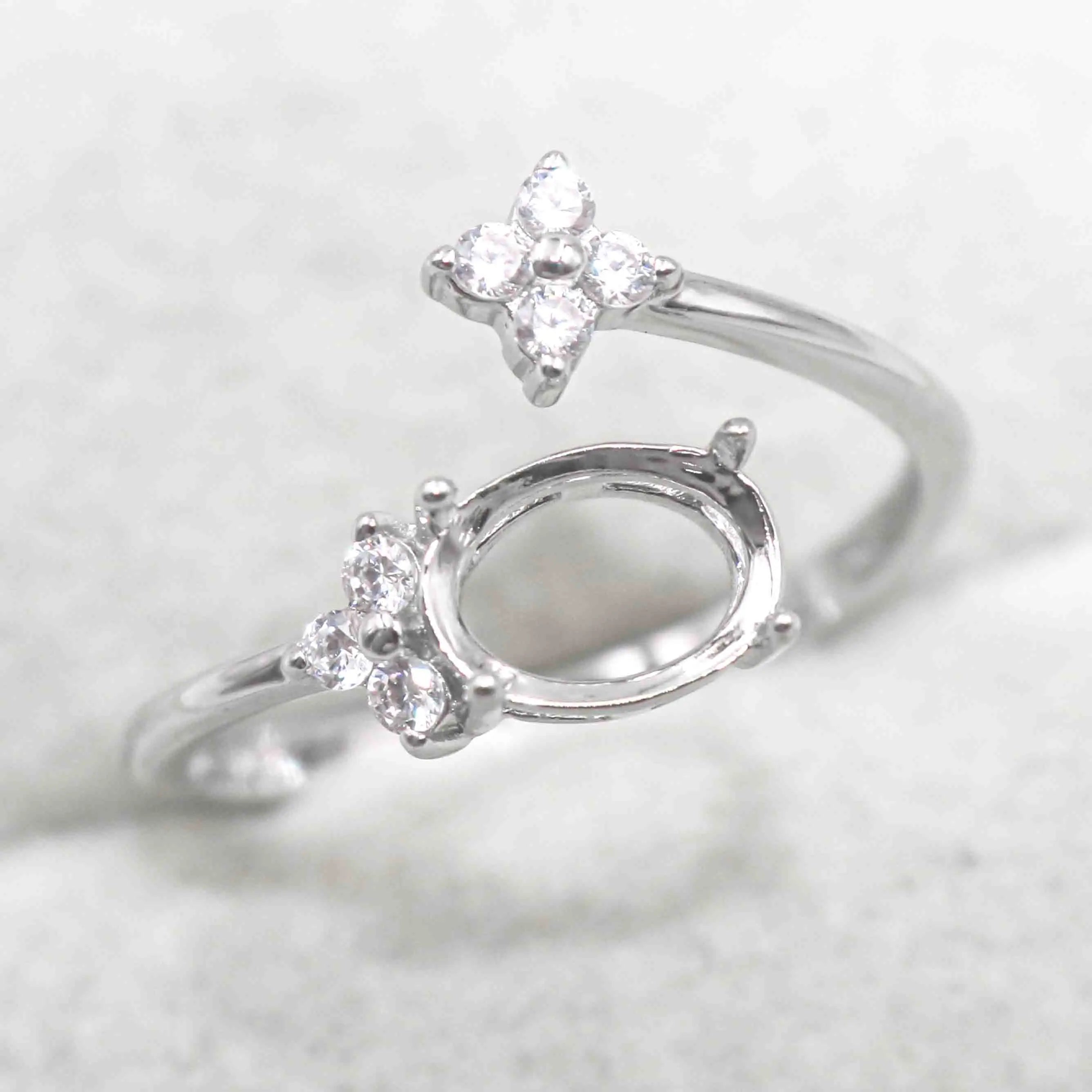 Sterling Silver 6*8mm Semi Mount Ring Frame Empty Blank Support Claw Setting S925 Base Holder Without Center Stone for DIY Inlay