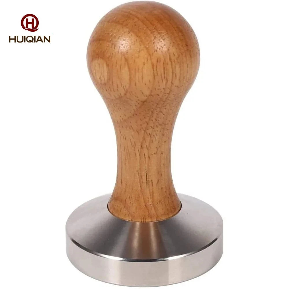 Premium Stainless Steel Espresso Tamper with Wooden Handle 51/53/58mm Barista Press Grinder and Tamper