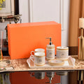 H Ceramic Bathroom Mug Cup Lovers Set with Tray Modern Porcelain Bathroom Accessory Sets
