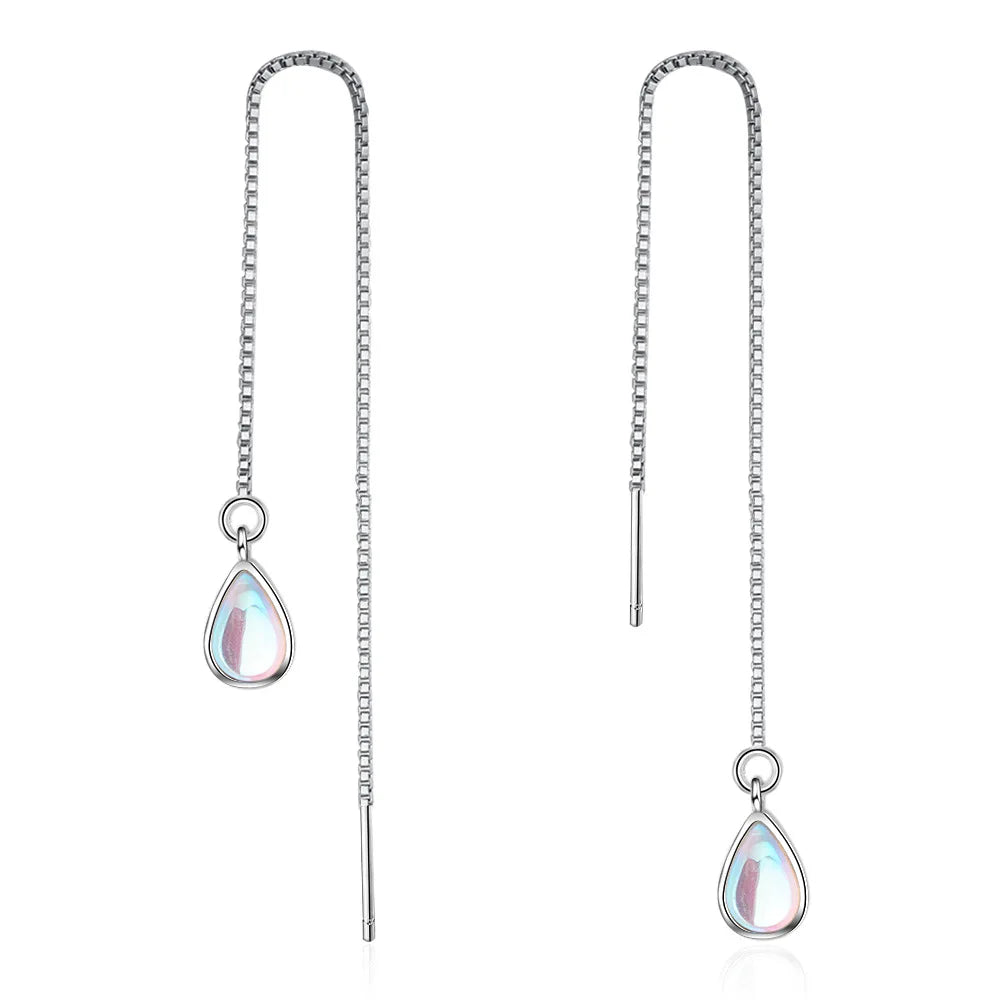 Traditional Alloy Copper Labradorite Stone Charm Dangle Threader Earring Floating Wire Earrings Jewelry for Women