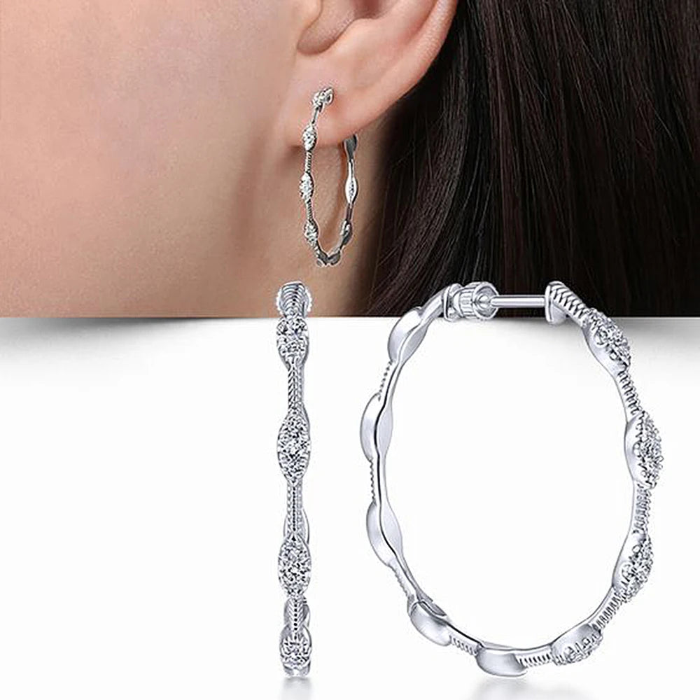 CAOSHI Hot Sale Trendy Modern Design Cubic Zirconia Earrings for Women Fashion Jewelry Engagement Silver Plated CZ Hoop Earrings