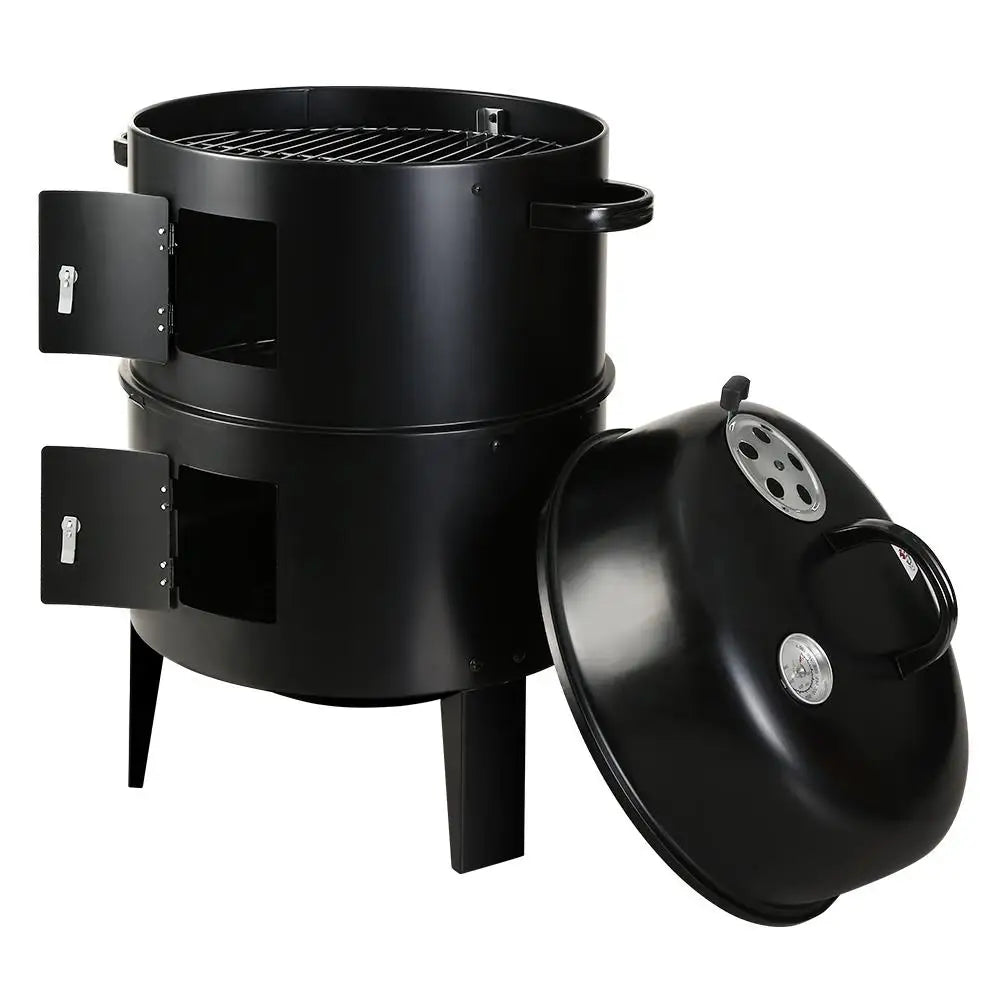 Outdoor Portable 3 in 1 Barbecue Grill Stainless Steel Charcoal BBQ Smoker Grills