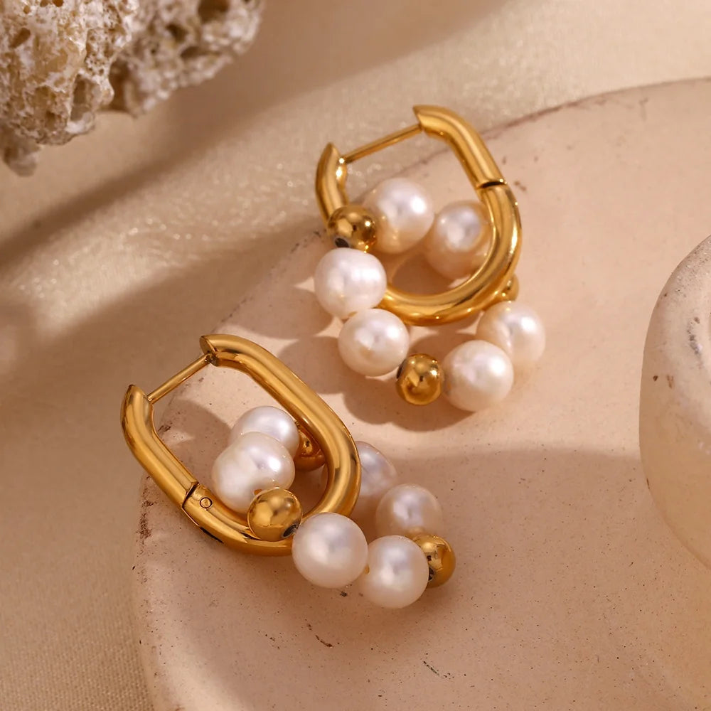 Guarantee Dreamshow Fresh Water Pearl Flower Earring Gold Plated Jewelry Stainless Steel Jewelry for Women